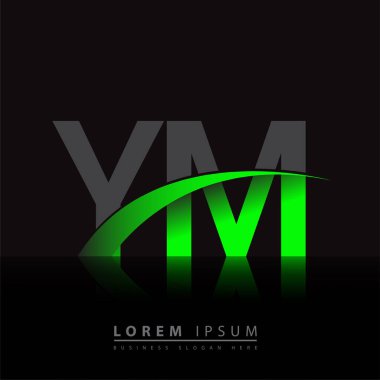 İlk harf YM logotype şirket adı yeşil ve siyah swoosh tasarımı. iş ve şirket kimliği için vektör logosu.