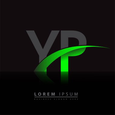 İlk harf YP logotype şirketi ismi yeşil ve siyah Swoosh tasarımı. iş ve şirket kimliği için vektör logosu.
