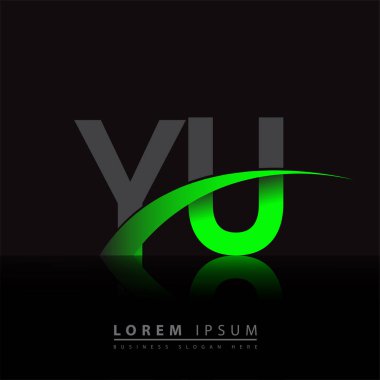 İlk harfi Yu logotype şirketinin adı renkli yeşil ve siyah swoosh tasarımı. iş ve şirket kimliği için vektör logosu.