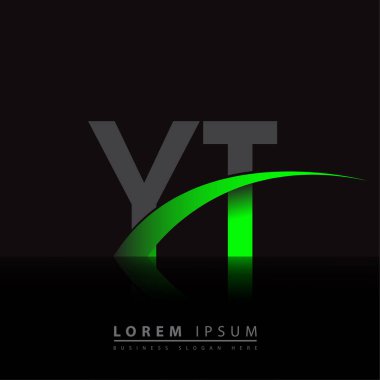 İlk harf YT logotype şirketi ismi yeşil ve siyah Swoosh tasarımı. iş ve şirket kimliği için vektör logosu.