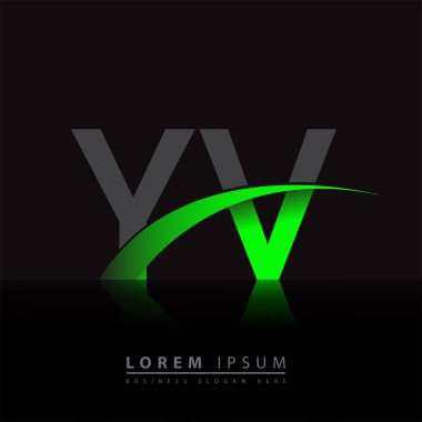 İlk harf YV logotype şirketi ismi yeşil ve siyah Swoosh tasarımı. iş ve şirket kimliği için vektör logosu.
