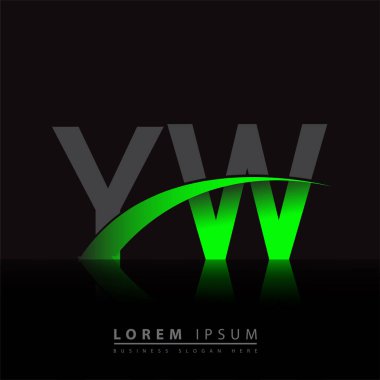 İlk harfi YW logotype şirketi. Renkli yeşil ve siyah Swoosh tasarımı. iş ve şirket kimliği için vektör logosu.