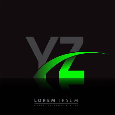 İlk harf YZ logotype şirketi ismi yeşil ve siyah Swoosh tasarımı. iş ve şirket kimliği için vektör logosu.