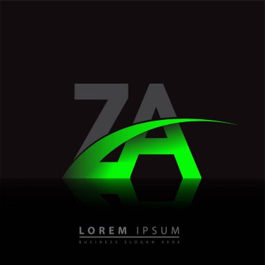 İlk harf ZA logotype şirketi ismi yeşil ve siyah Swoosh tasarımı. iş ve şirket kimliği için vektör logosu.