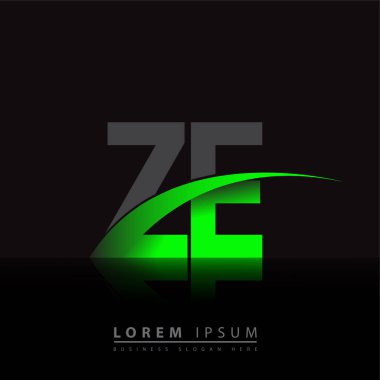 İlk harf ZE logotype şirketinin adı yeşil ve siyah Swoosh tasarımı. iş ve şirket kimliği için vektör logosu.