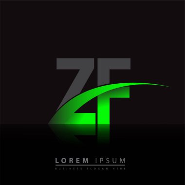 İlk harf ZF logotype şirket adı yeşil ve siyah swoosh tasarımı. iş ve şirket kimliği için vektör logosu.