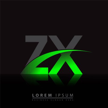 İlk harf ZX logotype şirket adı yeşil ve siyah swoosh tasarımı. iş ve şirket kimliği için vektör logosu.