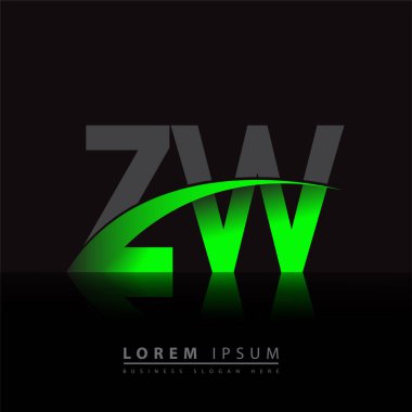 İlk harf ZW logotype şirketi ismi yeşil ve siyah Swoosh tasarımı. iş ve şirket kimliği için vektör logosu.