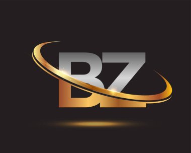 İlk harfi BZ logotype şirketi. Renkli altın ve gümüş rengi desenli. Siyah arkaplanda izole.