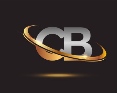 İlk harfi CB logotype şirketi. Renkli altın ve gümüş rengi desenli. Siyah arkaplanda izole.