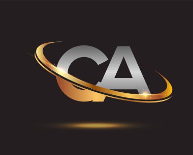 İlk harfi CA logotype şirketi. Renkli altın ve gümüş rengi desenli. Siyah arkaplanda izole.
