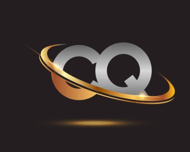 İlk harf CQ logotype şirketi. Renkli altın ve gümüş rengi desenli. Siyah arkaplanda izole.