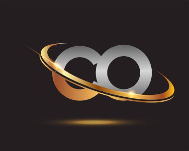 İlk harf CO logotype şirketinin adı altın ve gümüş rengi desenli. Siyah arkaplanda izole.