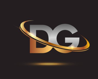 İlk harfi DG logotype şirketi. Renkli altın ve gümüş rengi desenli. Siyah arkaplanda izole.