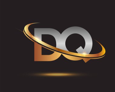 İlk harfi DQ logotype şirketi. Renkli altın ve gümüş rengi desenli. Siyah arkaplanda izole.