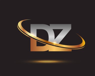 İlk harfi DZ logotype şirketi. Renkli altın ve gümüş rengi desenli. Siyah arkaplanda izole.