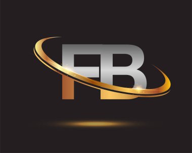 İlk harf FB logotype şirketi. Renkli altın ve gümüş rengi desenli. Siyah arkaplanda izole.