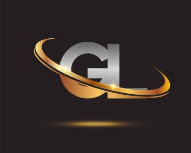 İlk harf GL şirketi. Renkli altın ve gümüş rengi desenli. Siyah arkaplanda izole.