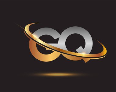 İlk harfi GQ logotype şirketi. Renkli altın ve gümüş rengi desenli. Siyah arkaplanda izole.