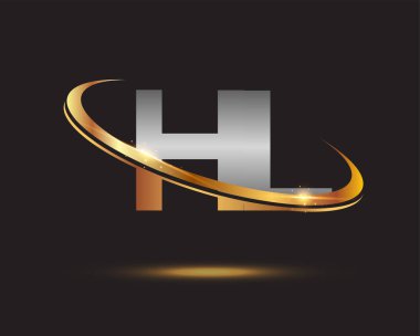 İlk harf HL logotype şirketi. Renkli altın ve gümüş rengi desenli. Siyah arkaplanda izole.