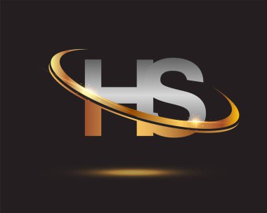 İlk harf HS logotype şirketi. Renkli altın ve gümüş rengi desenli. Siyah arkaplanda izole.