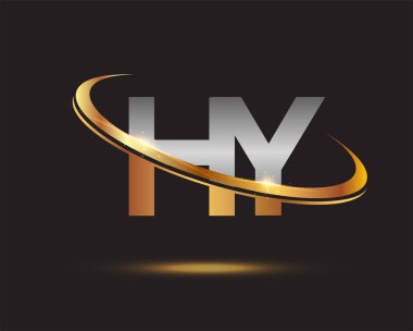 İlk harf HY logotype şirketi. Renkli altın ve gümüş rengi desenli. Siyah arkaplanda izole.