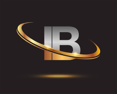 İlk harfi IB logotype şirketi. Renkli altın ve gümüş rengi desenli. Siyah arkaplanda izole.