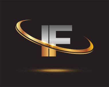 İlk harf if if logotype şirketinin adı altın ve gümüş rengi. Siyah arkaplanda izole.