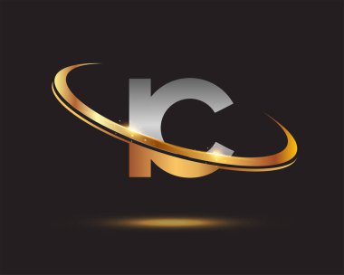 İlk harf IC logotype şirketi. Renkli altın ve gümüş rengi desenli. Siyah arkaplanda izole.