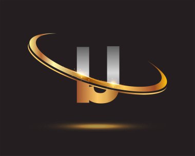 İlk harfi IJ logotype şirketi. Renkli altın ve gümüş rengi desenli. Siyah arkaplanda izole.