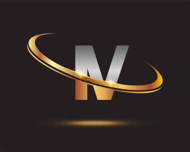 İlk harf IV logotype şirketinin adı: Renkli altın ve gümüş rengi desenli. Siyah arkaplanda izole.