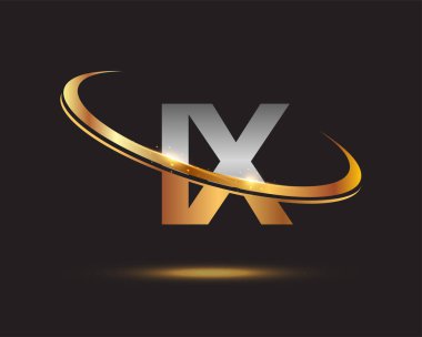 İlk harf IX logotype şirketi. Renkli altın ve gümüş rengi desenli. Siyah arkaplanda izole.