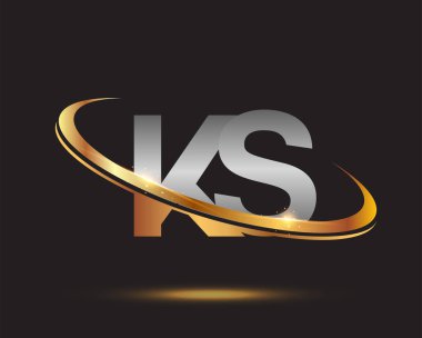 K.S. logotype şirketinin ilk harfi. Renkli altın ve gümüş rengi. Siyah arkaplanda izole.