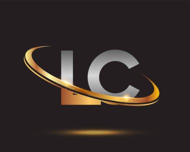 İlk harfi LC logotype şirketi. Renkli altın ve gümüş rengi desenli. Siyah arkaplanda izole.