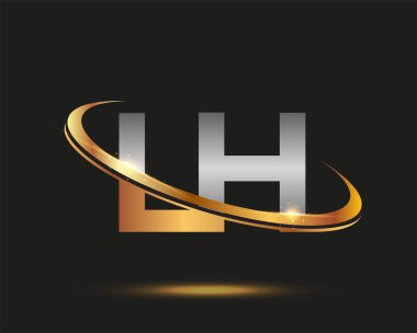 İlk harfi LH logotype şirketi. Renkli altın ve gümüş rengi desenli. Siyah arkaplanda izole.