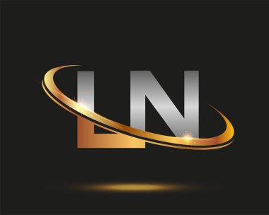 LN logotype şirketinin ilk harfi. Renkli altın ve gümüş rengi desenli. Siyah arkaplanda izole.