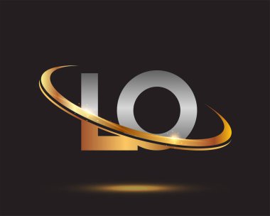 İlk harfi LO logotype şirketi. Renkli altın ve gümüş rengi desenli. Siyah arkaplanda izole.