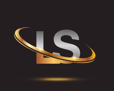 İlk harf LS logotype şirketinin adı: Renkli altın ve gümüş rengi desenli. Siyah arkaplanda izole.