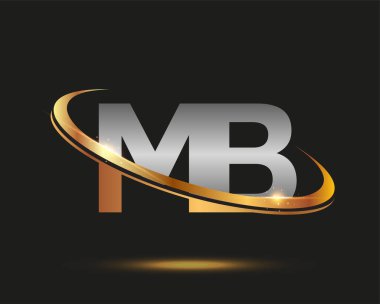 İlk harfi MB logotype şirketi. Renkli altın ve gümüş rengi desenli. Siyah arkaplanda izole.