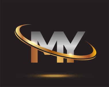 İlk harf benim logotype şirketim. Renkli altın ve gümüş rengi desenli. Siyah arkaplanda izole.