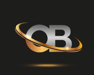İlk harfi OB logotype şirketi. Renkli altın ve gümüş rengi desenli. Siyah arkaplanda izole.