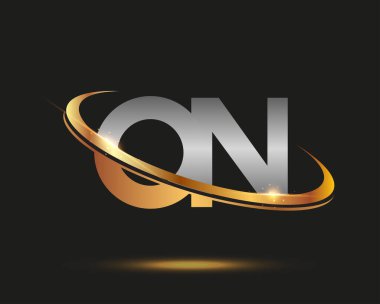 Logotype şirketinin ilk harfi. Renkli altın ve gümüş rengi desenli. Siyah arkaplanda izole.