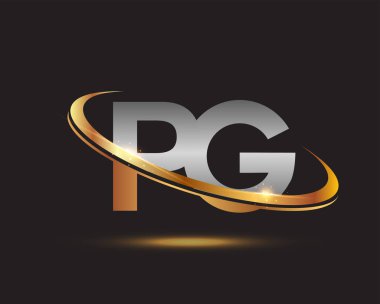İlk harfi PG logotype şirketi. Renkli altın ve gümüş rengi desenli. Siyah arkaplanda izole.