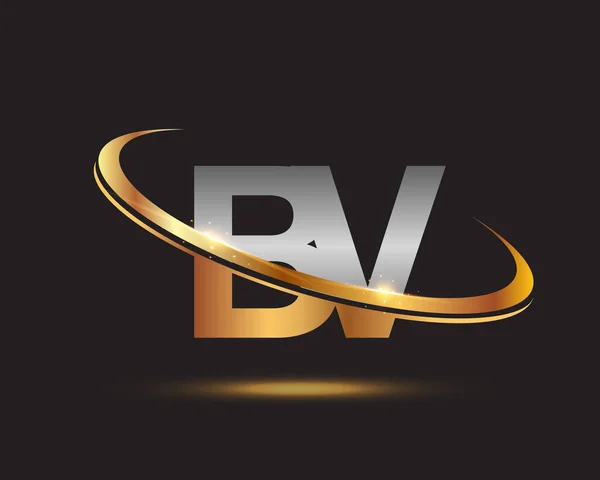 Initial Bokstav Logotyp Företag Namn Färgat Guld Och Silver Swoosh — Stock vektor