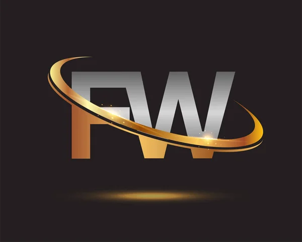 Początkowa Litera Logotyp Nazwa Firmy Kolorowe Złoto Srebro Swoosh Projekt — Wektor stockowy