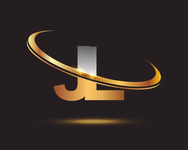 Początkowy List Logotyp Nazwa Firmy Kolorowe Złoto Srebro Swoosh Projekt — Wektor stockowy
