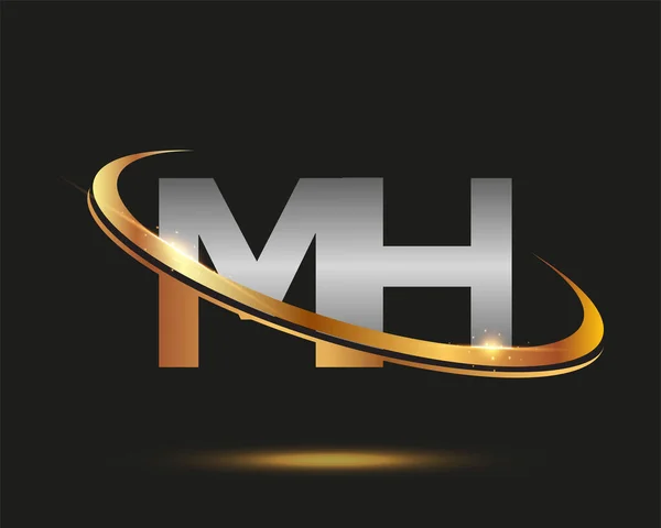 Harfi Logotype Şirketi Renkli Altın Gümüş Rengi Desenli Siyah Arkaplanda — Stok Vektör