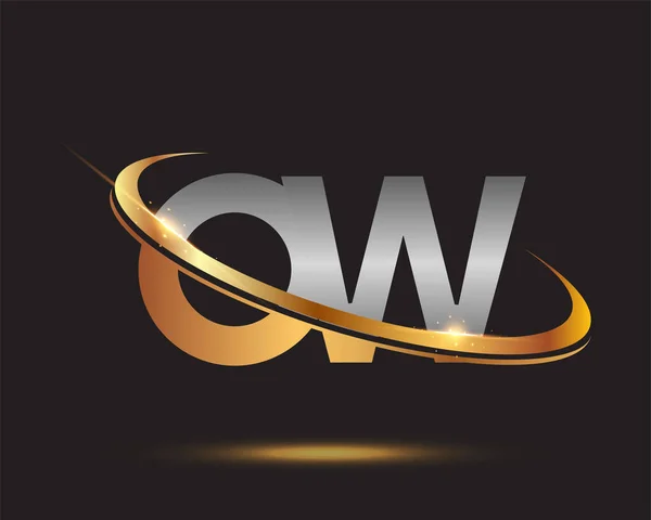 Początkowy List Logotyp Nazwa Firmy Kolorowe Złoto Srebro Swoosh Projekt — Wektor stockowy