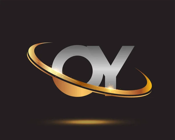 Anfangsbuchstabe Logo Firmenname Gefärbt Gold Und Silber Swoosh Design Isoliert — Stockvektor