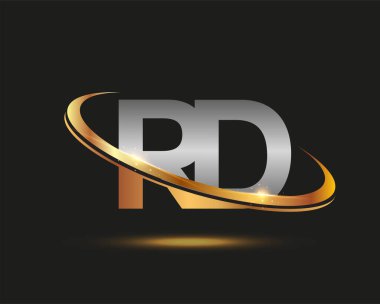 İlk harf Ar-Ge logoti şirketi. Renkli altın ve gümüş rengi desenli. Siyah arkaplanda izole.